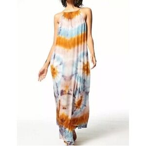 Young Fabulous Broke Maxi Dress Tie Dye Trapeze Boho Beach Flowy Medium Halter